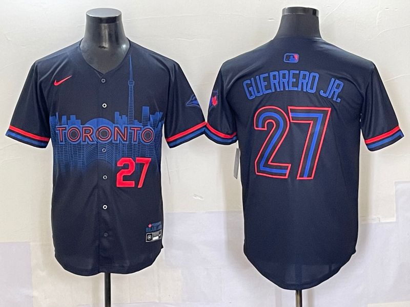 Men 2025 Toronto Blue Jays #27 Guerrero jr Black Joint Name Nike MLB Jersey style 3